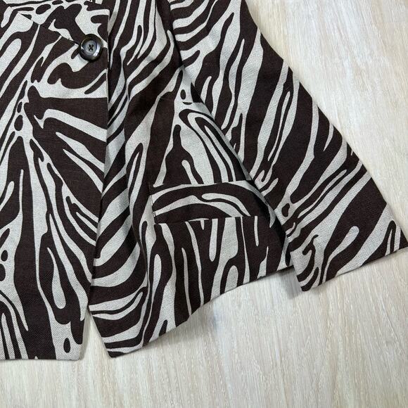 Michael Kors Brown Zebra Animal Print Linen Tailored Short Blazer Jacket 8 Chic - Picture 5 of 15